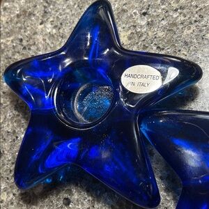 Handmade Handcrafted in Italy set of two heavy glass star candleholders